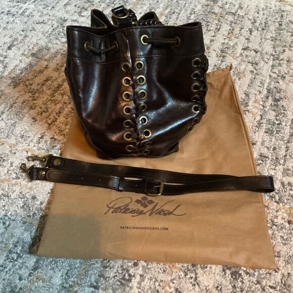 PATRICIA NASH MARTINA DISTRESSED BUCKET BAG! DARK BROWN, EUC! - Picture 5 of 13